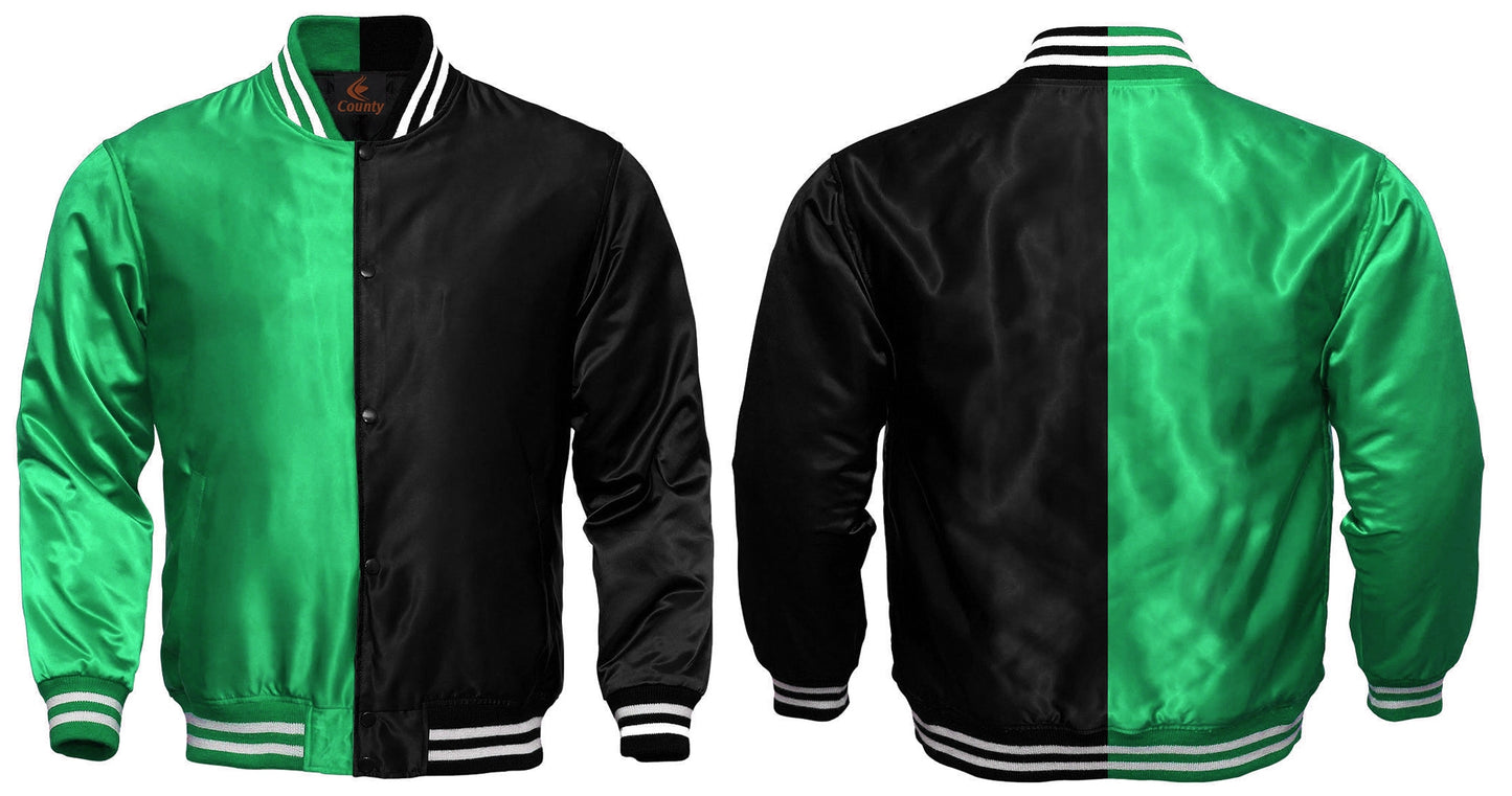 Team Varsity Jackets Kelly Green Black Satin Jacket Letterman Jacket