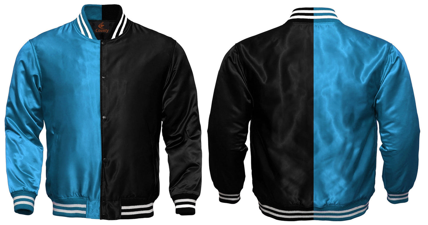 Mens Letterman Jacket Turquoise Black Satin Jacket Team Varsity Jackets