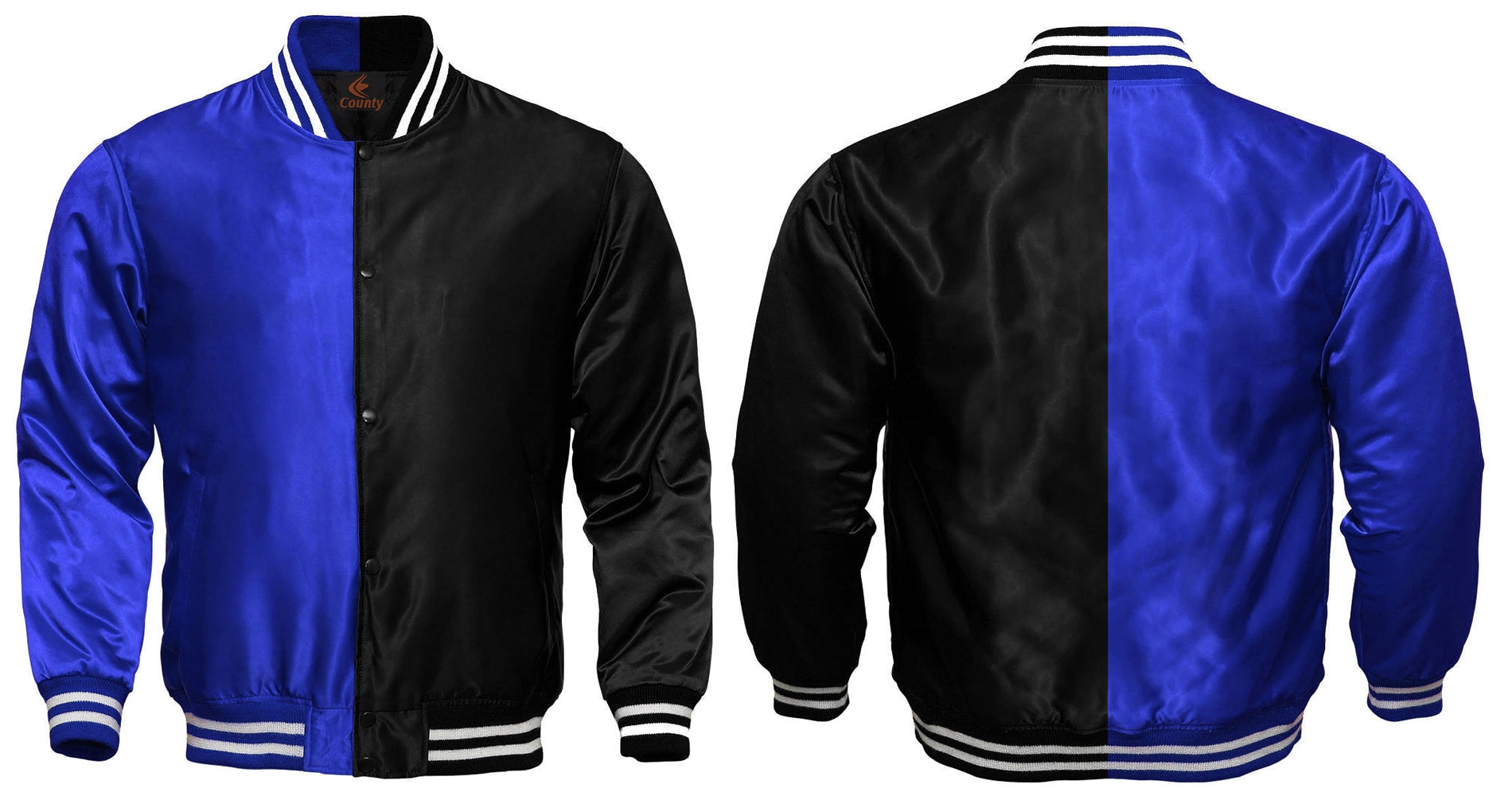 Mens Letterman Jacket Royal Blue Black Satin Jacket Team Varsity Jackets