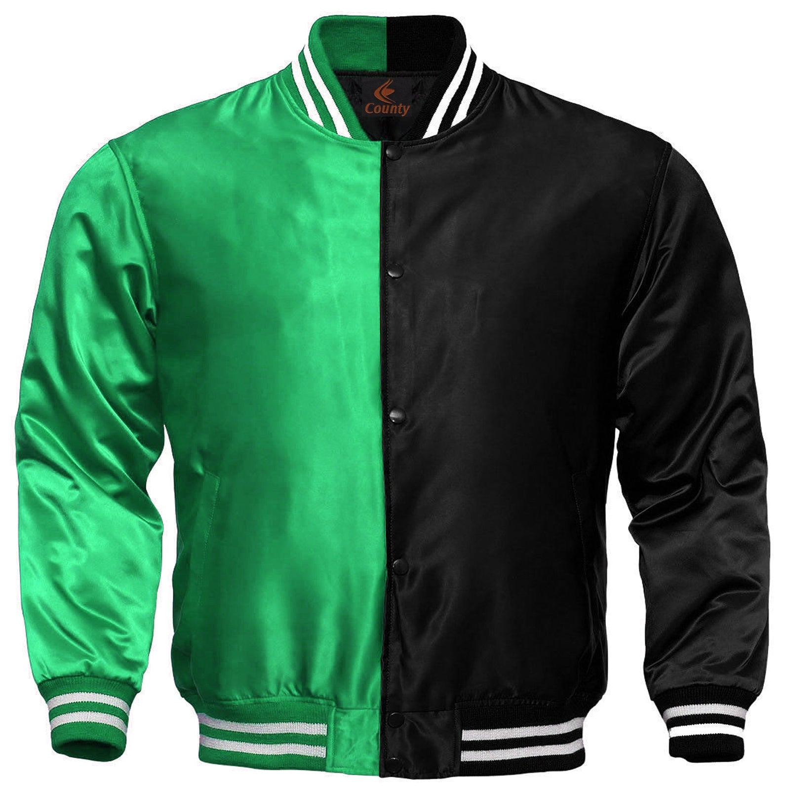 Team Varsity Jackets Kelly Green Black Satin Jacket Letterman Jacket