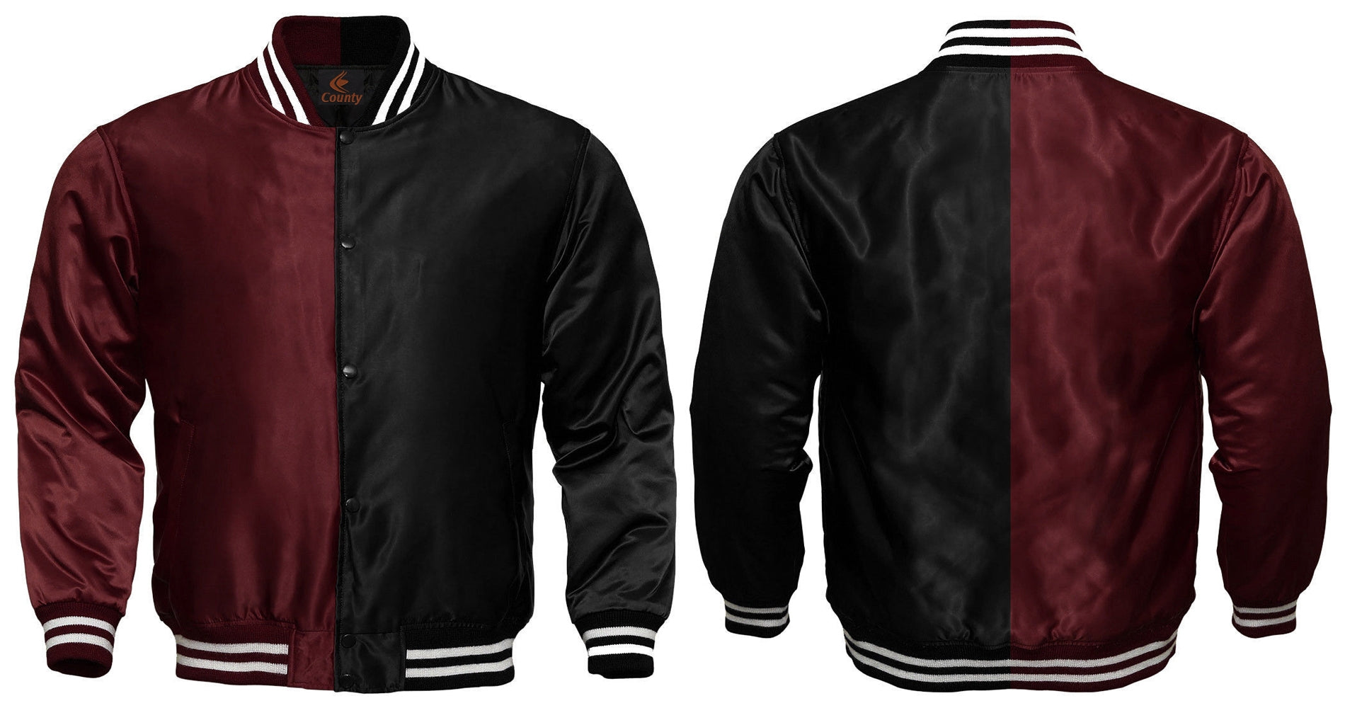 Varsity Jacket Mens Maroon Black Satin Jacket Custom Made Letterman Jackets