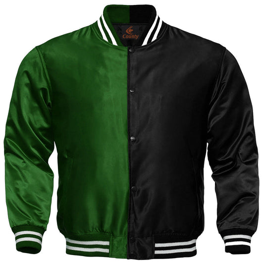 Mens Letterman Jacket Green Black Satin Jacket Varsity Jacket Mens