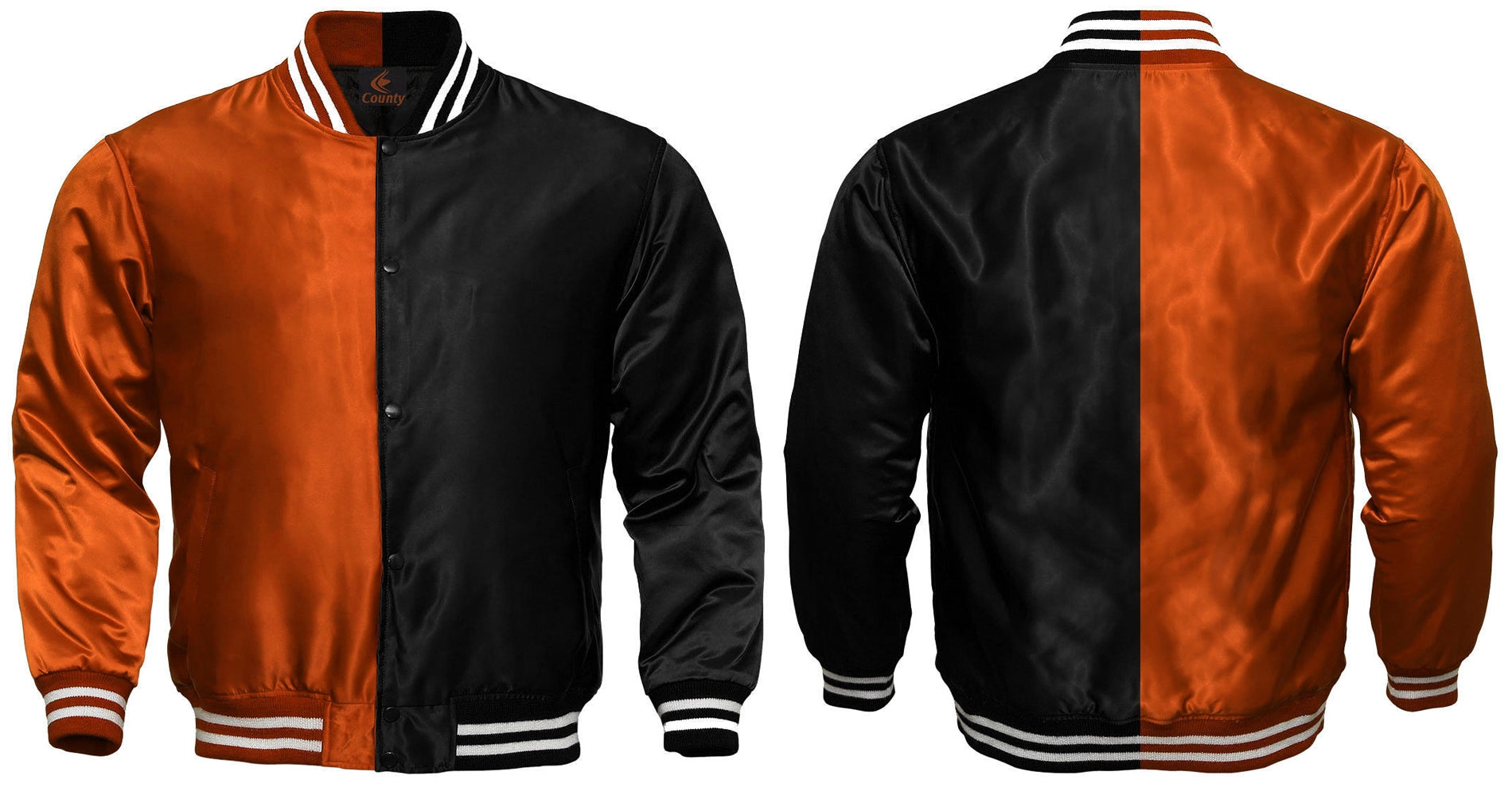 Varsity Jacket Mens Orange Black Satin Jacket Custom Made Letterman Jacket