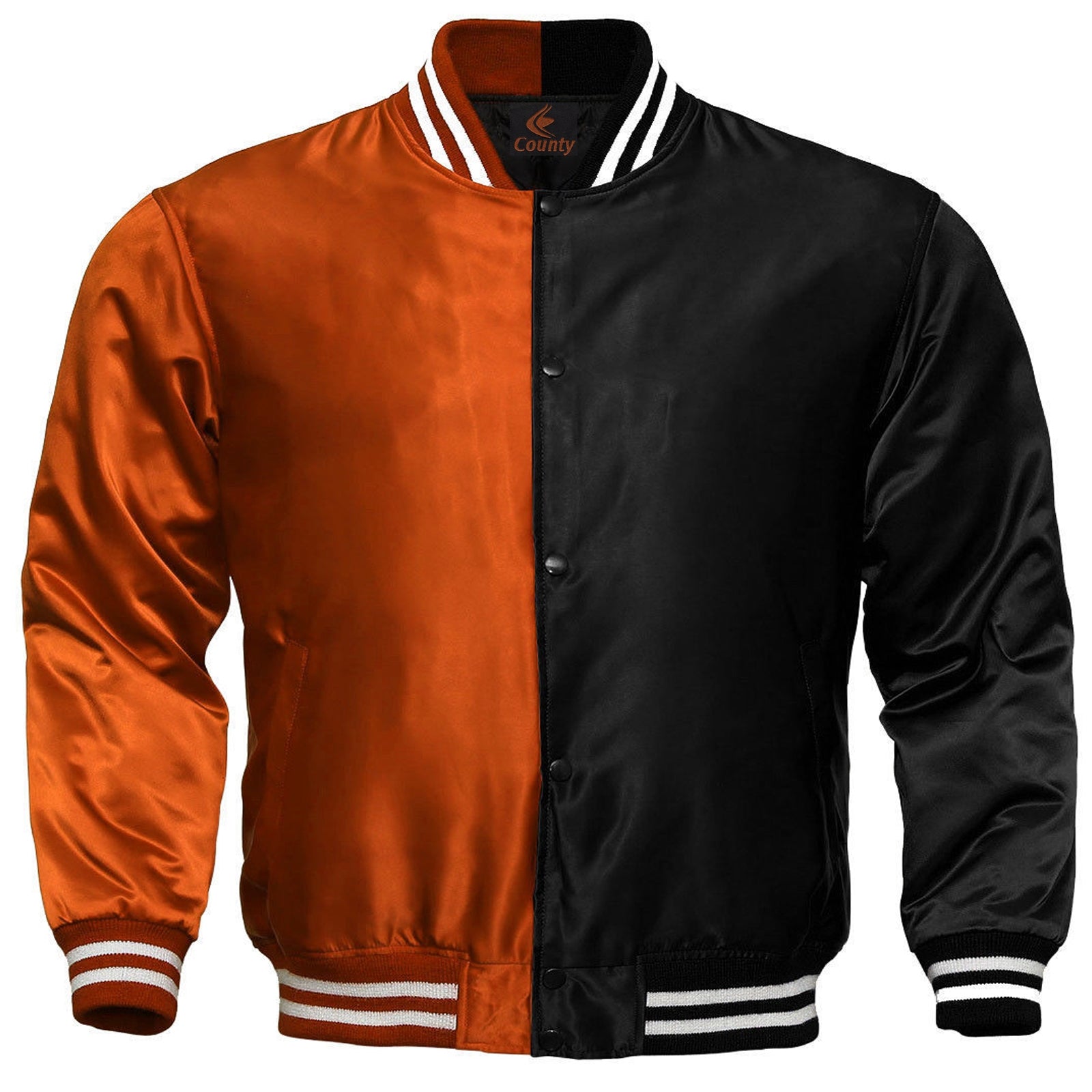 Varsity Jacket Mens Orange Black Satin Jacket Custom Made Letterman Jacket