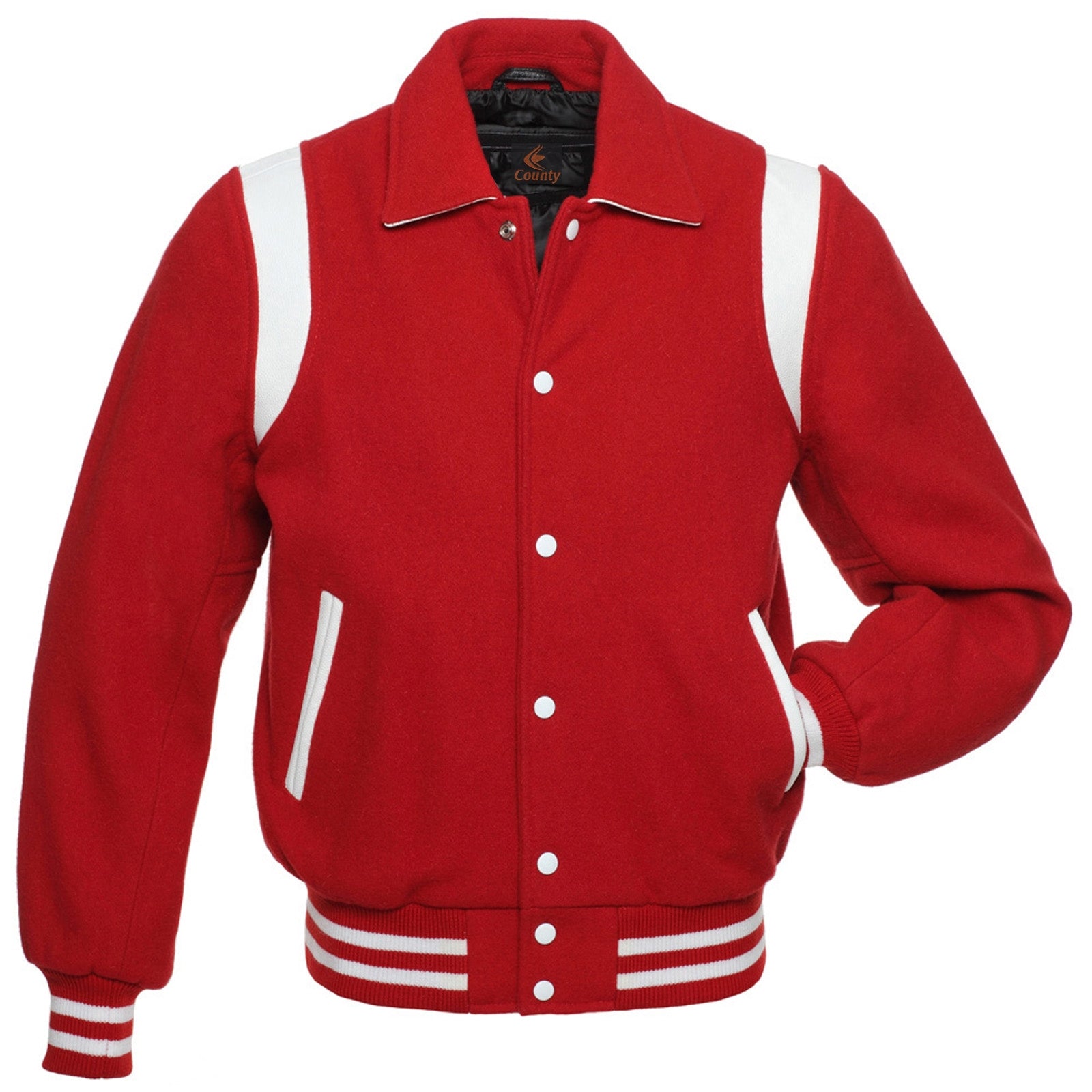 Retro Varsity Letterman Baseball Jacket Red Body White Leather Inserts