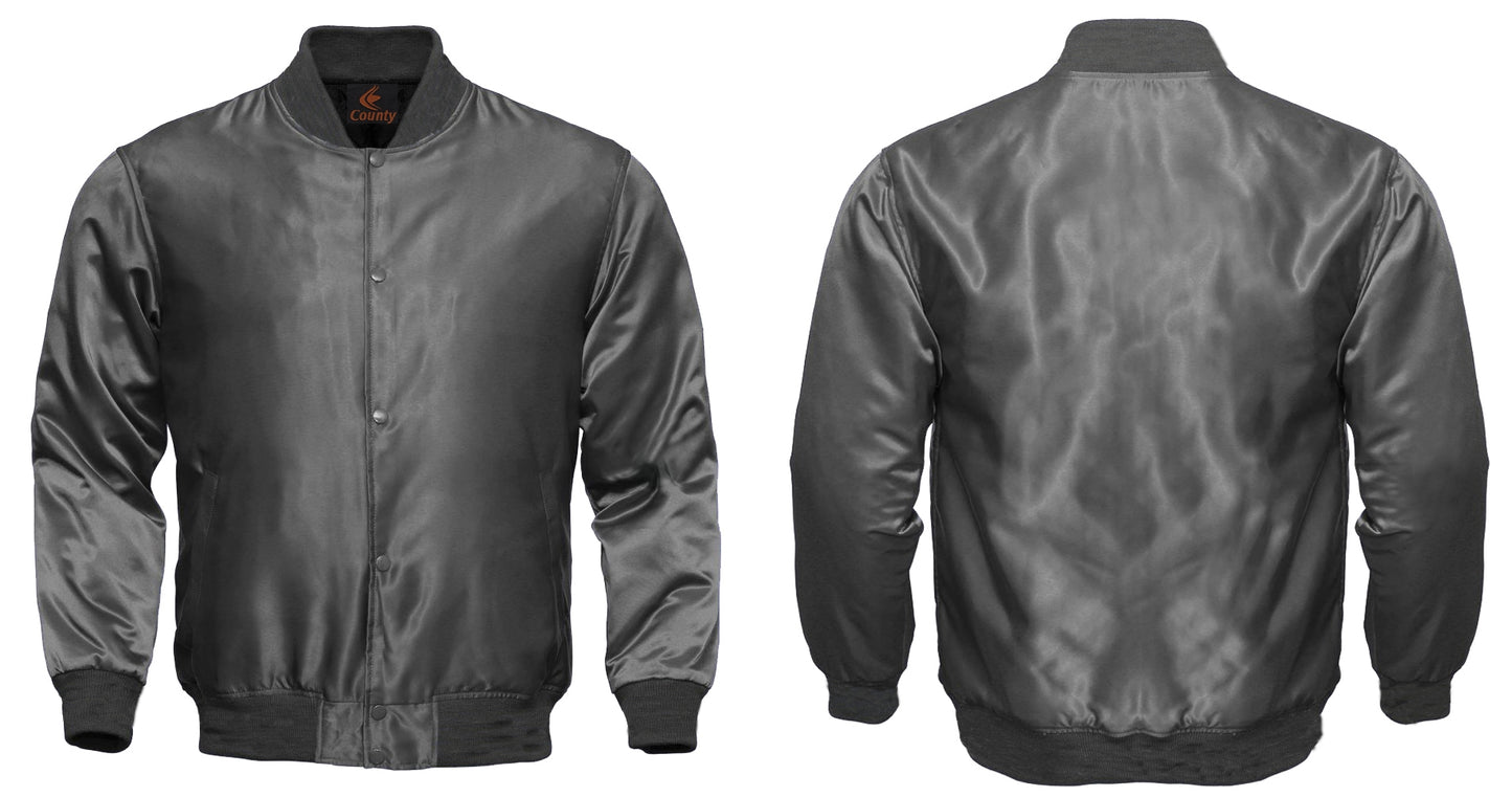 Personalized Varsity Jacket Gray Satin Jacket Mens Letterman Jacket