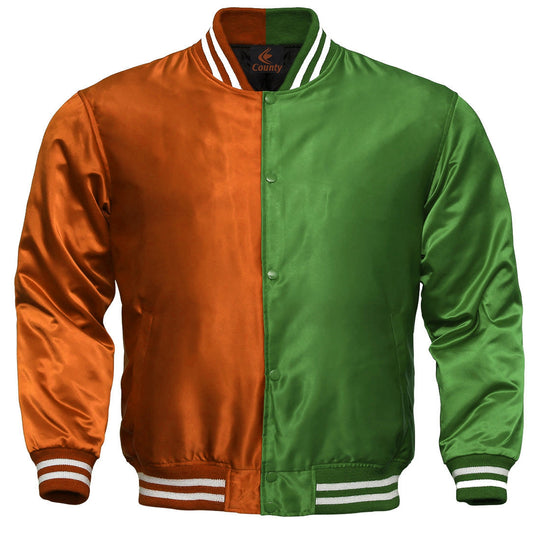 Team Varsity Jackets Orange Green Satin Jacket Letterman Jacket