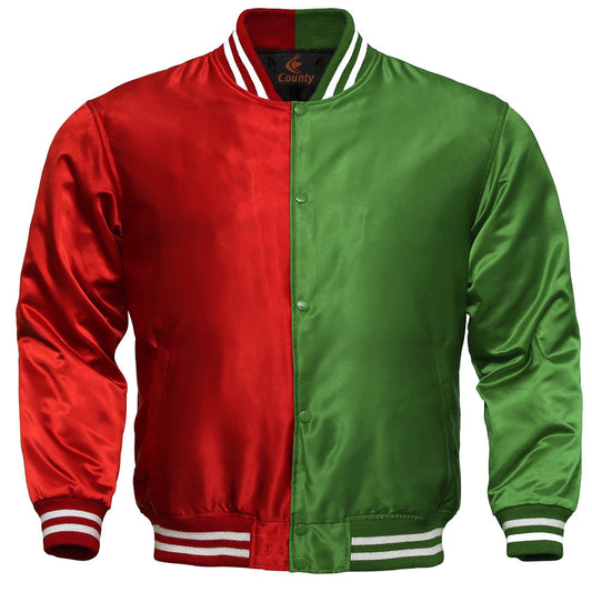 Mens Letterman Jacket Red Green Satin Jacket Ladies Varsity Jacket