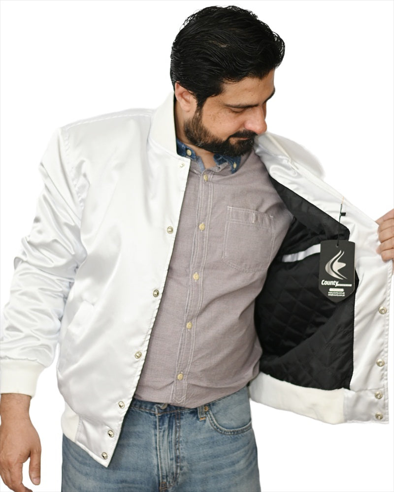 Varsity Jacket Mens White Satin Jacket Mens Letterman Jacket