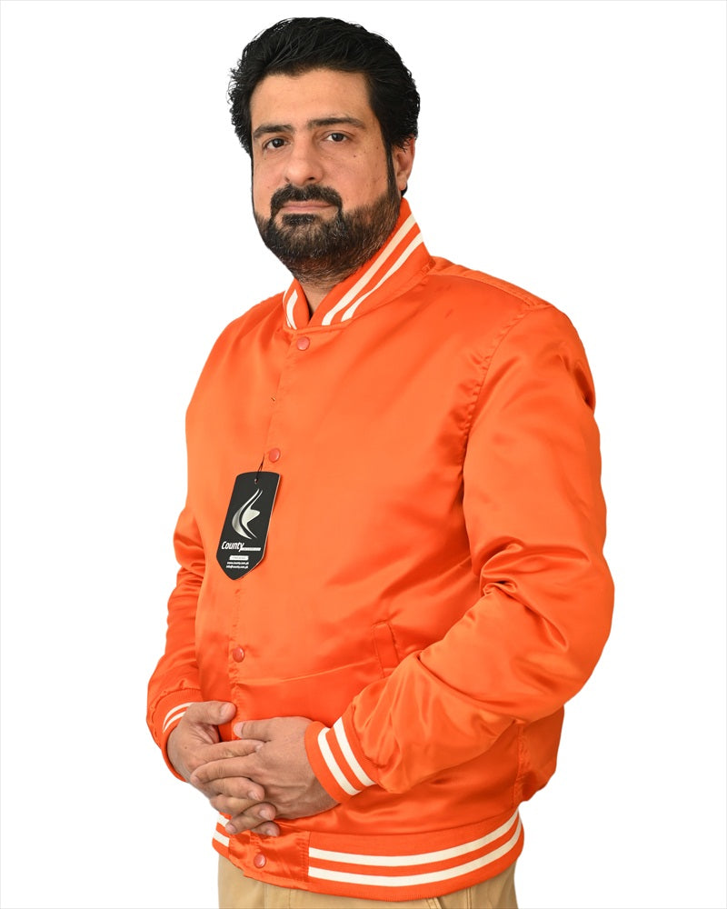 Mens Jacket Varsity Orange Satin Jacket Mens Letterman Jacket