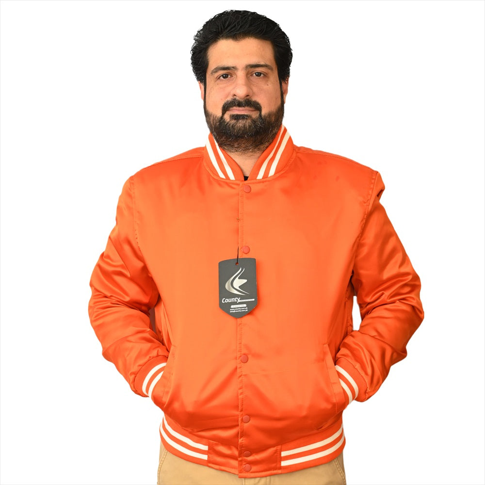 Mens Jacket Varsity Orange Satin Jacket Mens Letterman Jacket