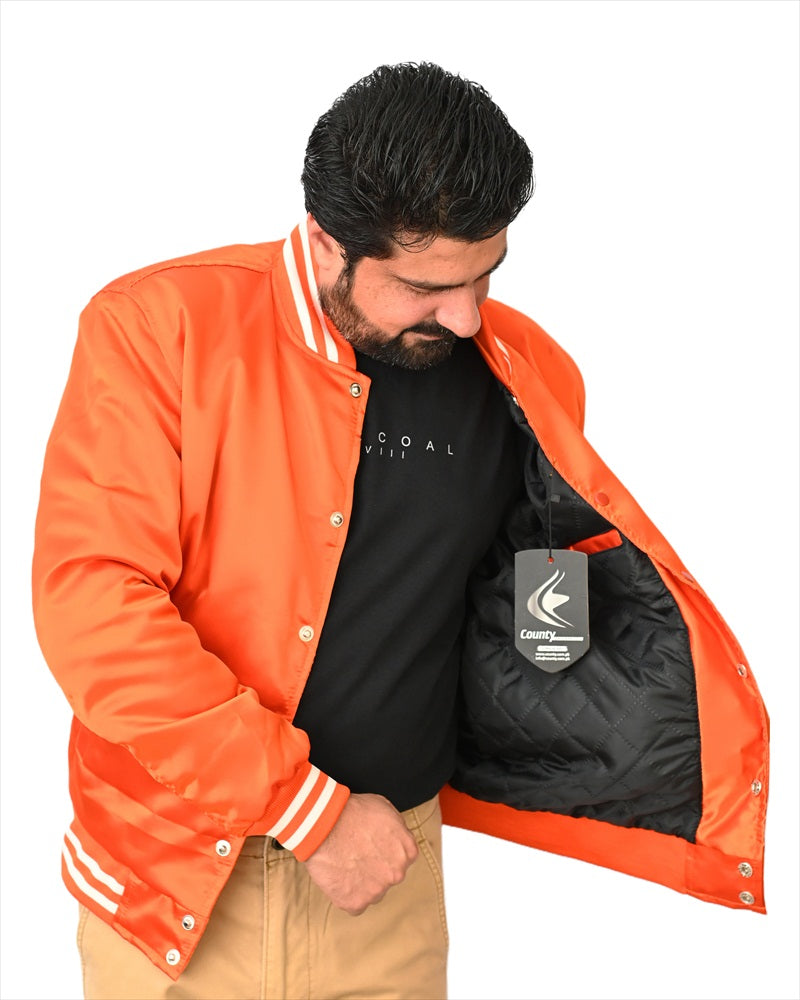 Mens Jacket Varsity Orange Satin Jacket Mens Letterman Jacket