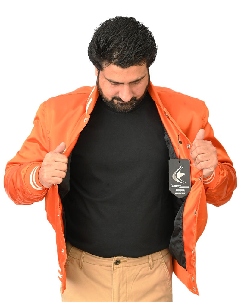 Mens Jacket Varsity Orange Satin Jacket Mens Letterman Jacket