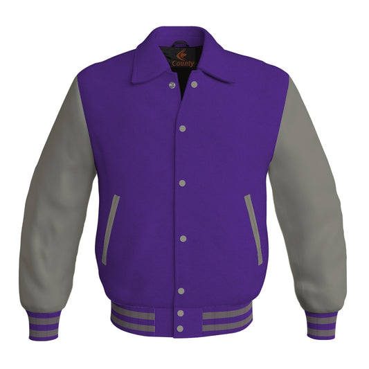 Letterman Varsity Classic Jacket Purple Body and Gray Leather Sleeves