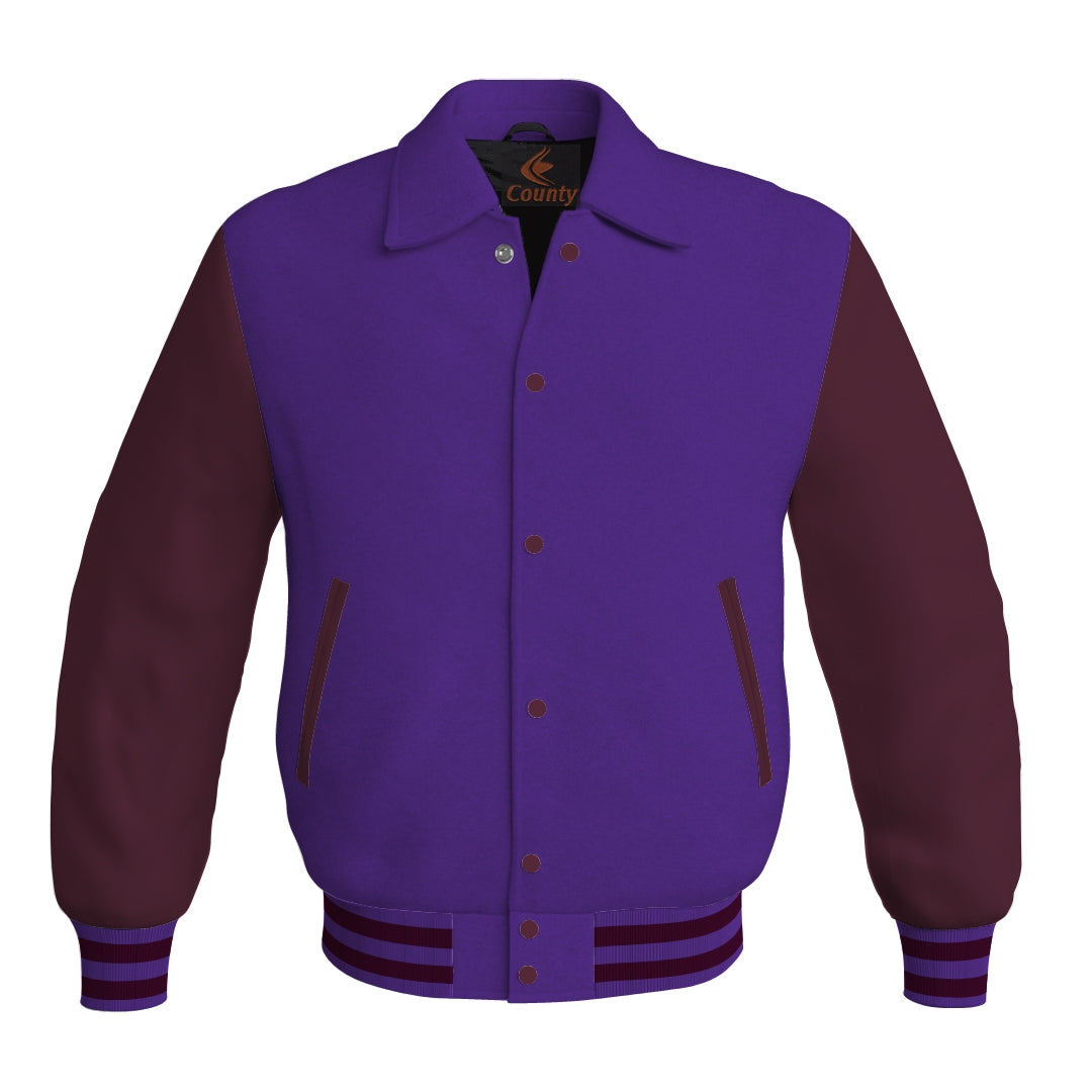 Letterman Varsity Classic Jacket Purple Body and Maroon Leather Sleeves