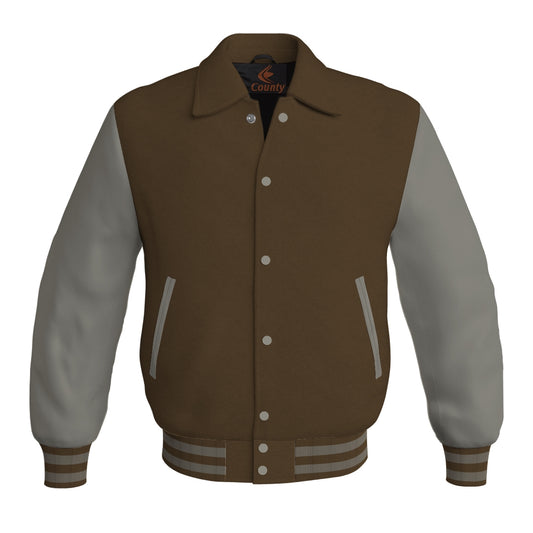 Letterman Varsity Classic Jacket Brown Body and Gray Leather Sleeves