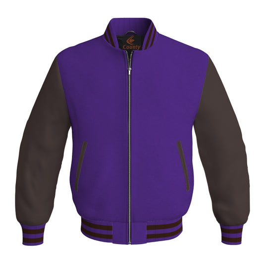 Varsity Jacket Purple Body and Brown Leather Sleeves Bomber Jacket