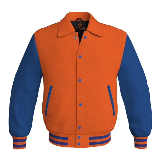 Letterman Varsity Classic Jacket Orange Body and Blue Leather Sleeves