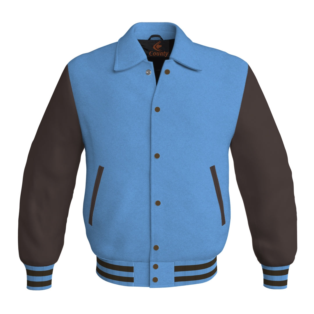 Letterman Varsity Classic Jacket Sky Blue Body and Brown Leather Sleeves