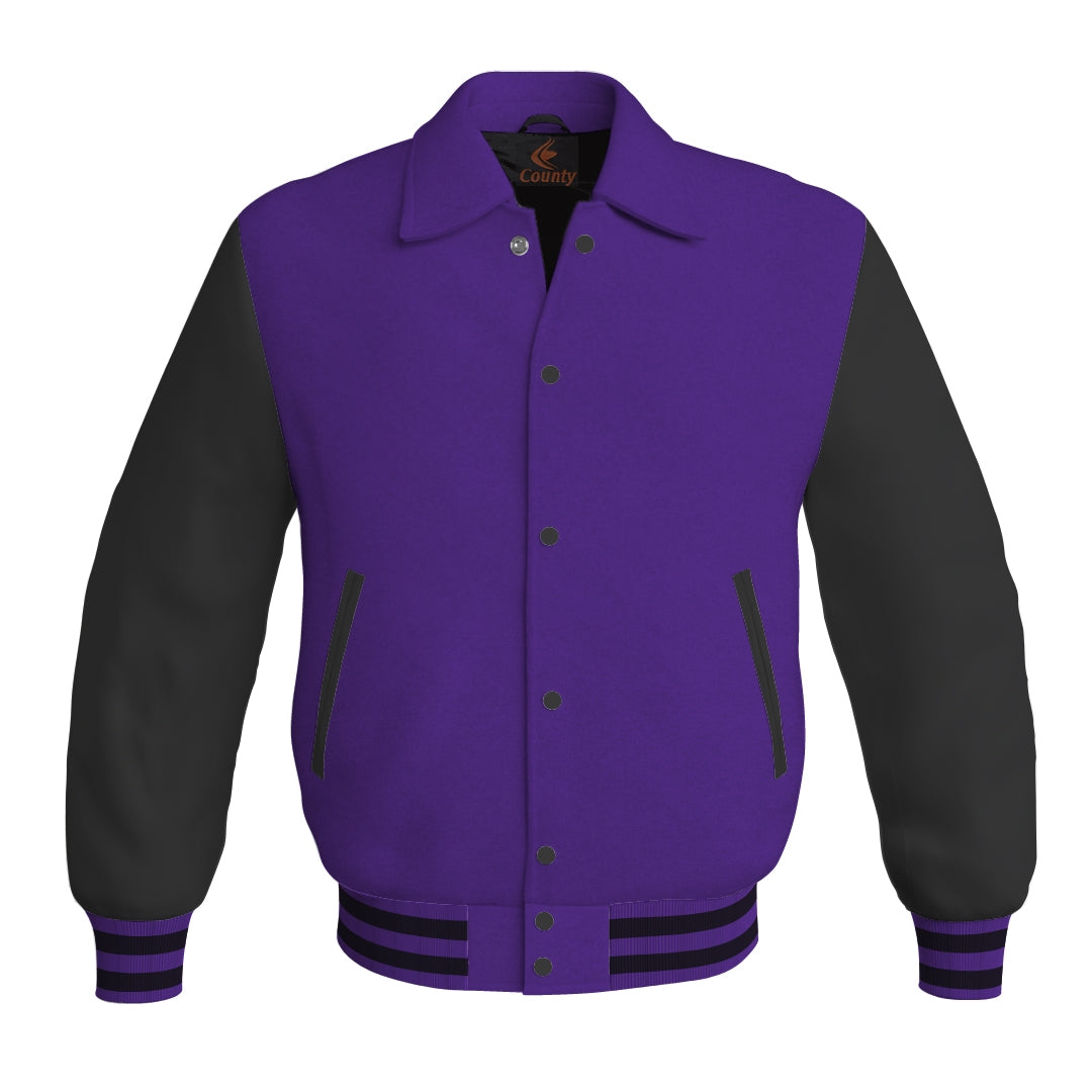 Letterman Varsity Classic Jacket Purple Body and Black Leather Sleeves