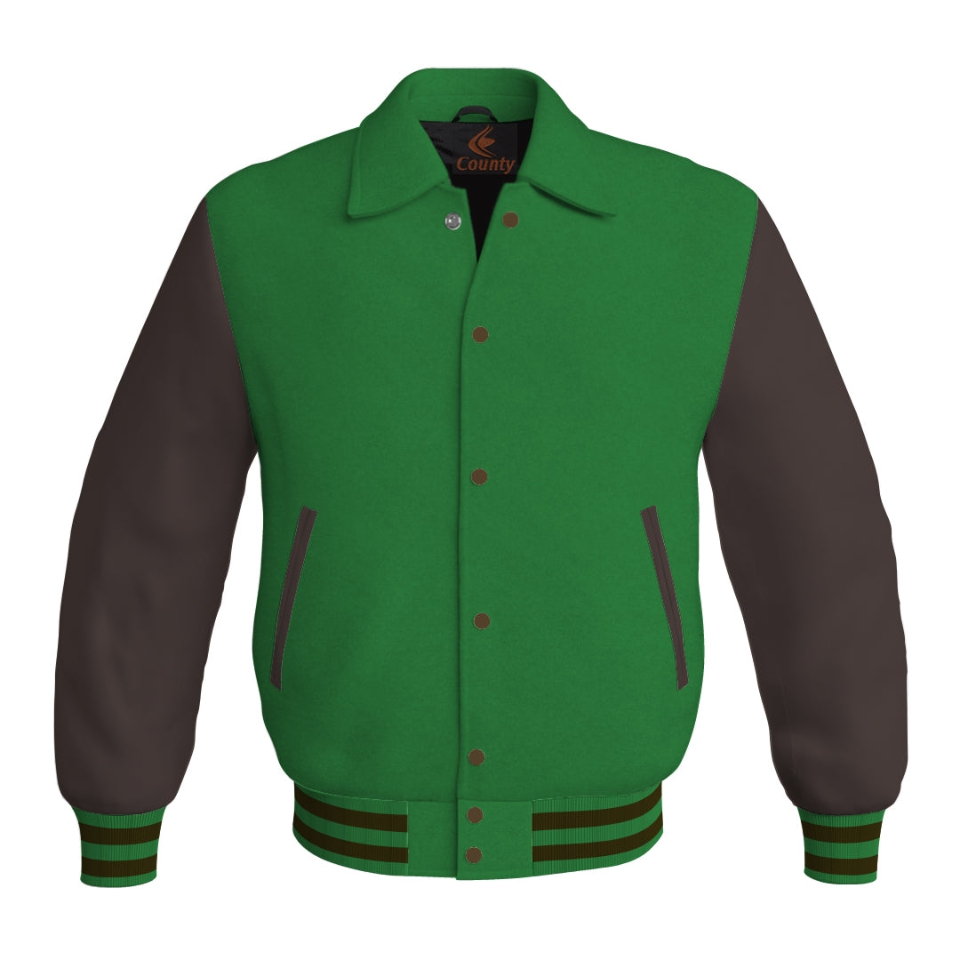 Letterman Varsity Classic Jacket Green Body and Brown Leather Sleeves