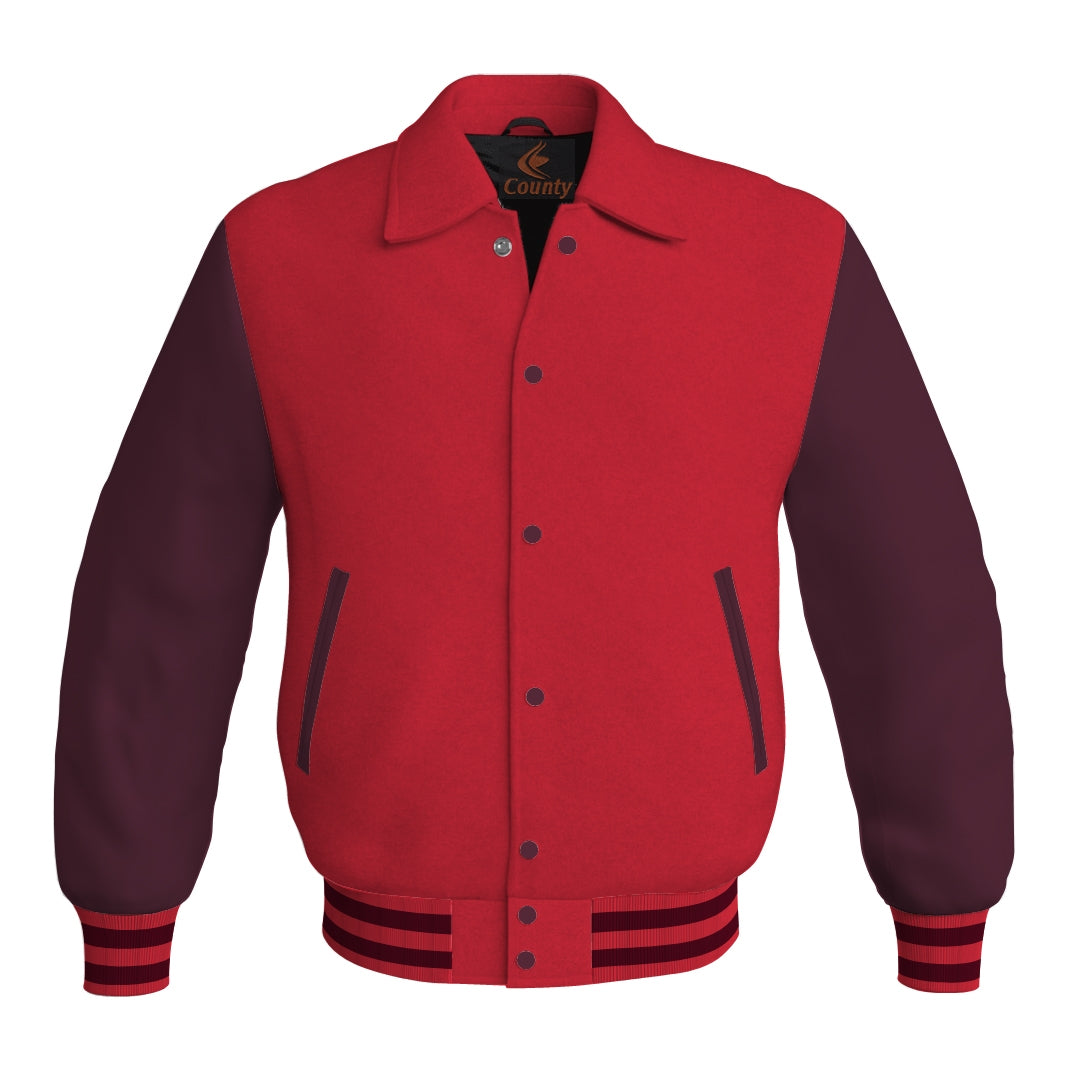 Letterman Varsity Classic Jacket Red Body and Maroon Leather Sleeves