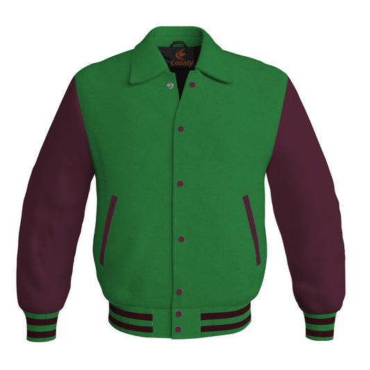 Letterman Varsity Classic Jacket Green Body and Maroon Leather Sleeves