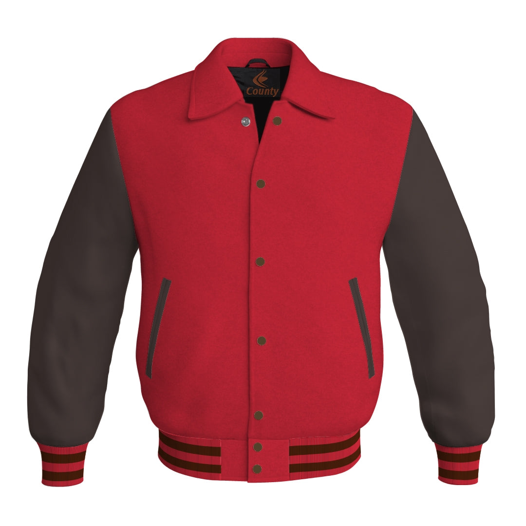 Letterman Varsity Classic Jacket Red Body and Brown Leather Sleeves