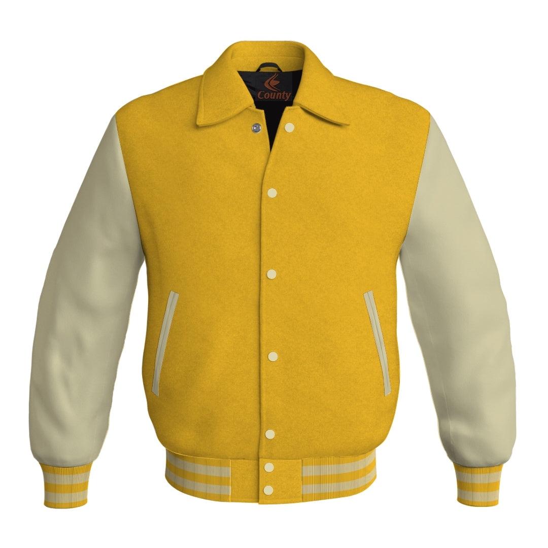 Letterman Varsity Classic Jacket Yellow/Gold Body and Cream Leather Sleeves