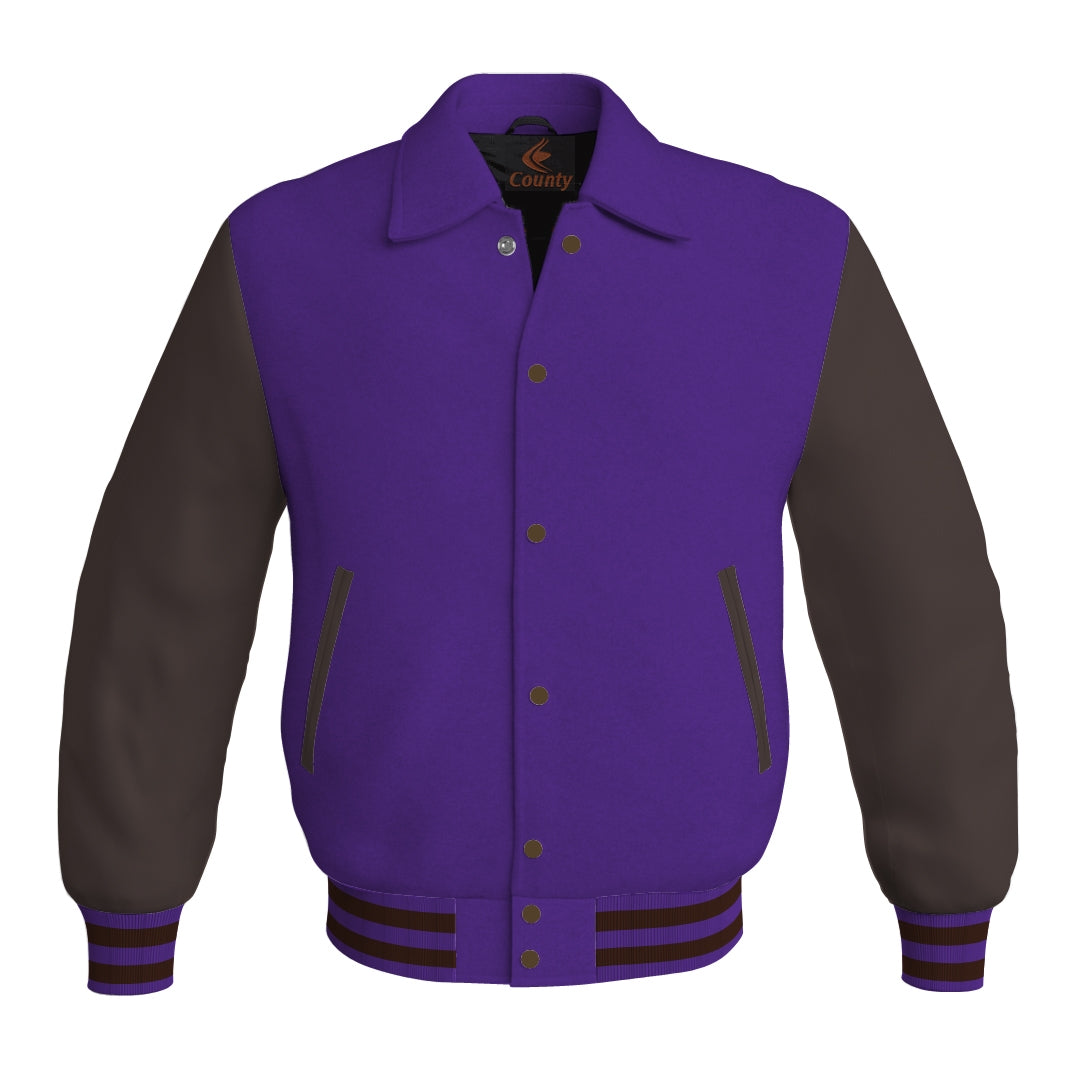 Letterman Varsity Classic Jacket Purple Body and Brown Leather Sleeves