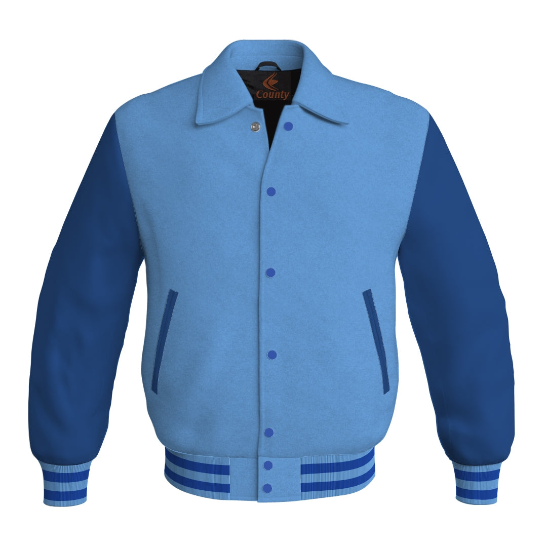 Letterman Varsity Classic Jacket Sky Blue Body and Blue Leather Sleeves