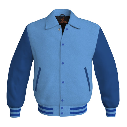 Letterman Varsity Classic Jacket Sky Blue Body and Blue Leather Sleeves