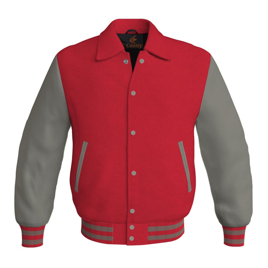 Letterman Varsity Classic Jacket Red Body and Gray Leather Sleeves