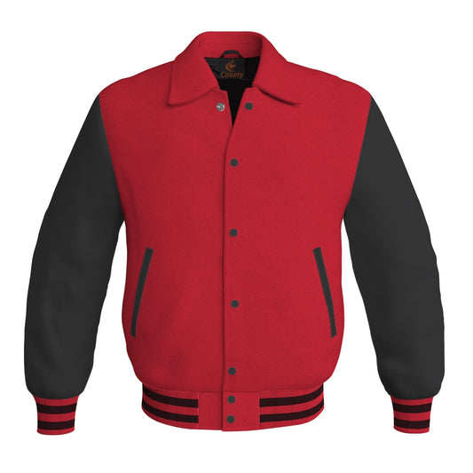 Letterman Varsity Classic Jacket Red Body and Black Leather Sleeves