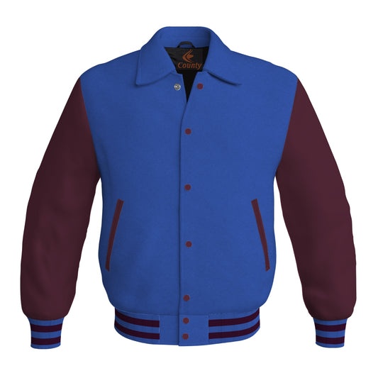 Letterman Varsity Classic Jacket Blue Body and Maroon Leather Sleeves