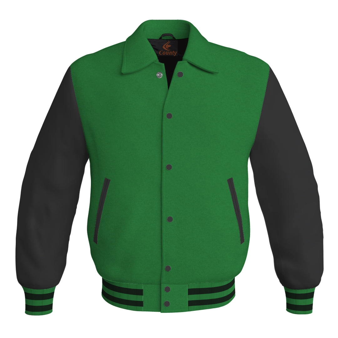 Letterman Varsity Classic Jacket Green Body and Black Leather Sleeves