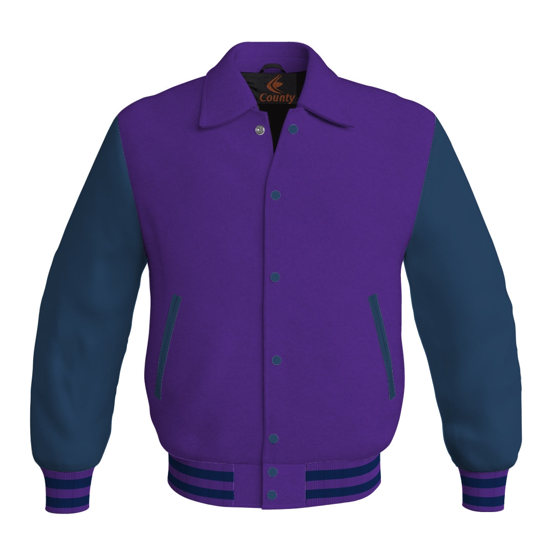 Letterman Varsity Classic Jacket Purple Body and Navy Blue Leather Sleeves