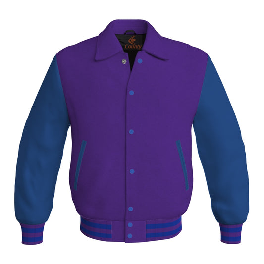 Letterman Varsity Classic Jacket Purple Body and Blue Leather Sleeves