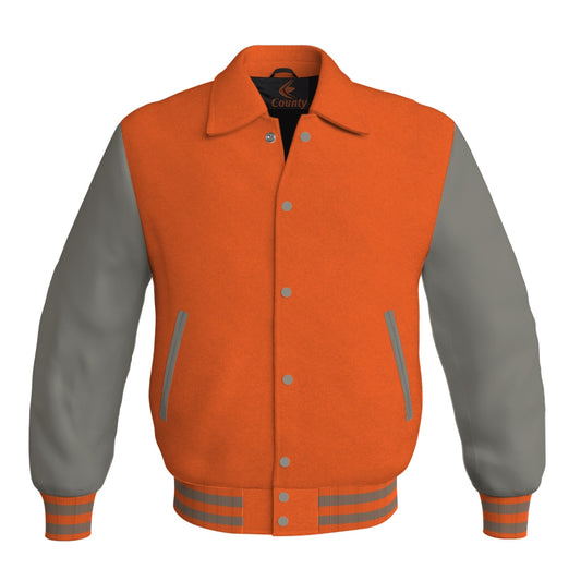 Letterman Varsity Classic Jacket Orange Body and Gray Leather Sleeves