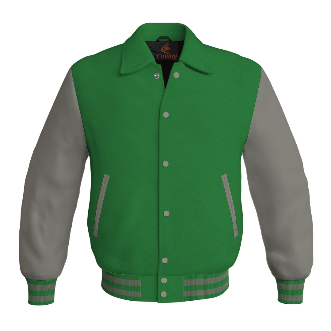 Letterman Varsity Classic Jacket Green Body and Gray Leather Sleeves