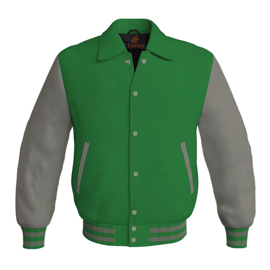 Letterman Varsity Classic Jacket Green Body and Gray Leather Sleeves