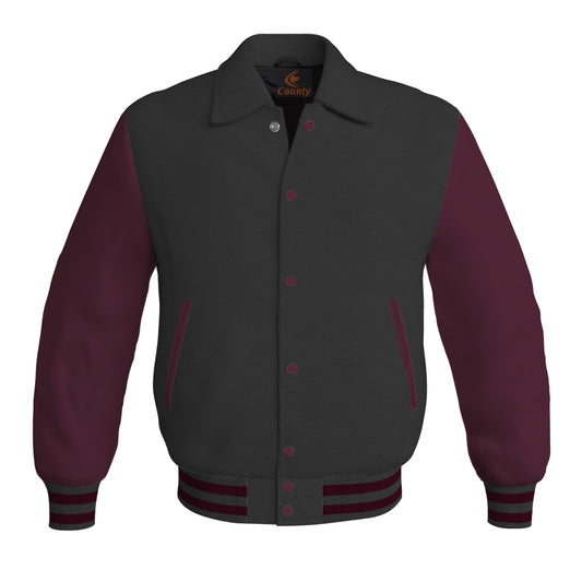 Letterman Varsity Classic Jacket Black Body and Maroon Leather Sleeves