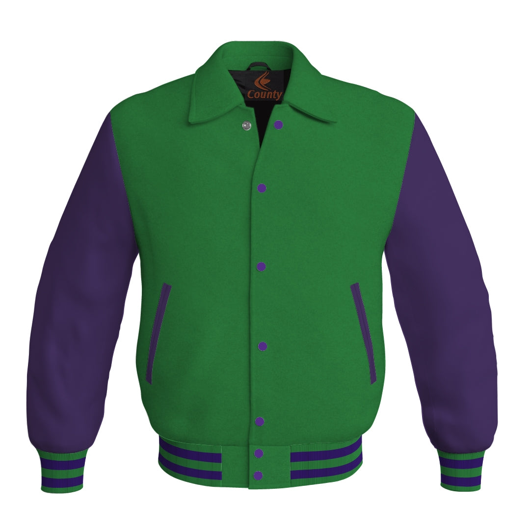 Letterman Varsity Classic Jacket Green Body and Purple Leather Sleeves