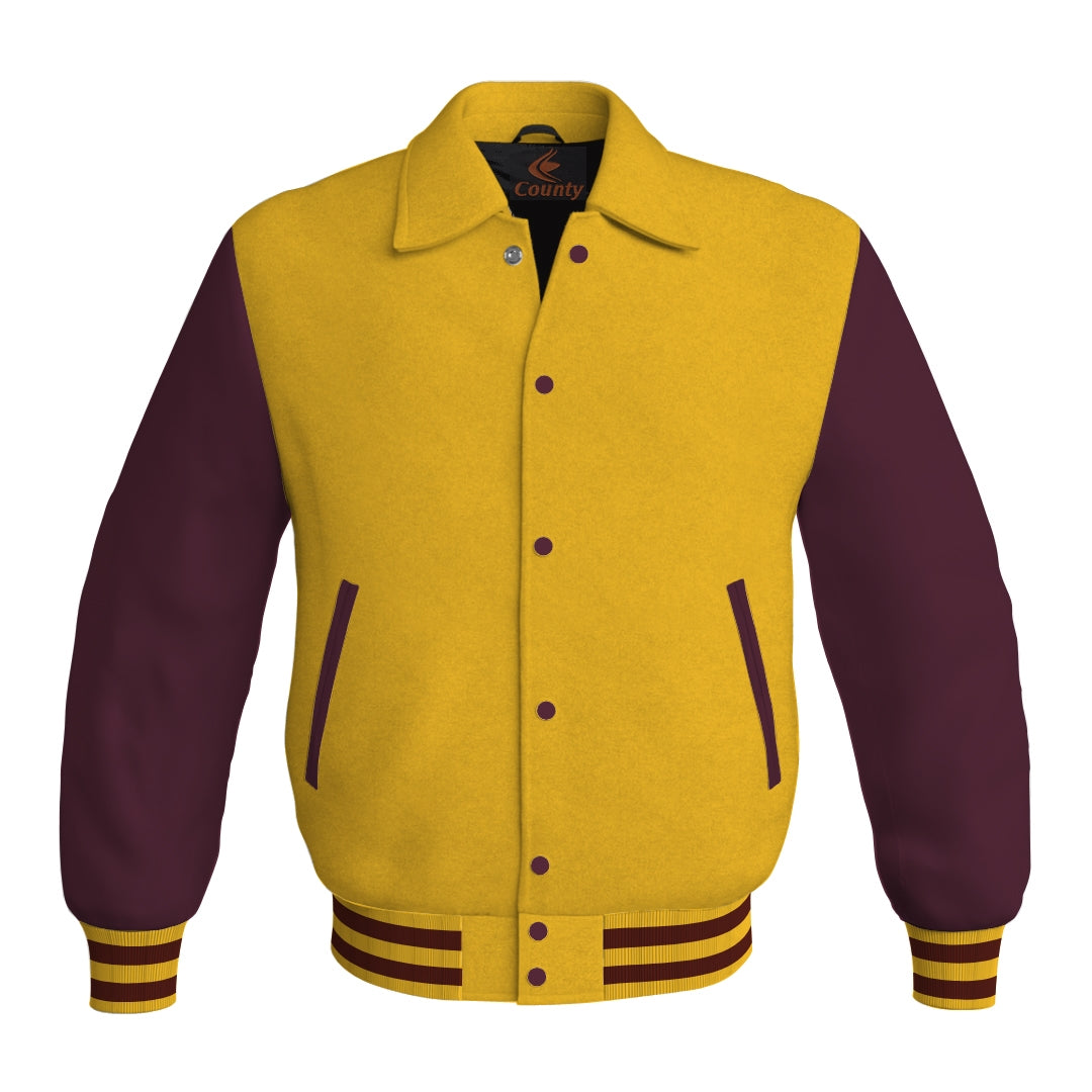 Letterman Varsity Classic Jacket Yellow/Gold Body and Maroon Leather Sleeves