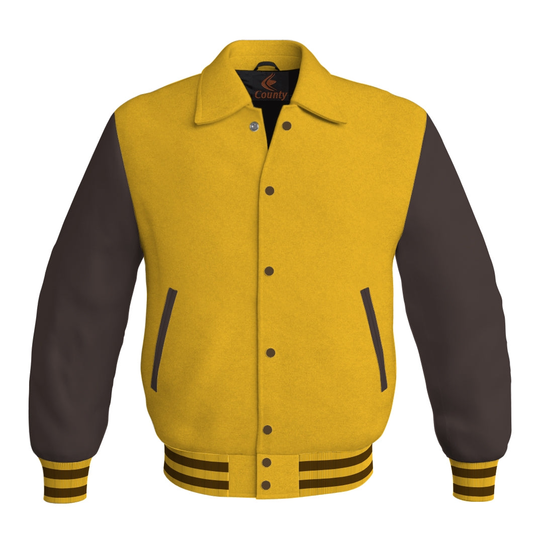 Letterman Varsity Classic Jacket Yellow/Gold Body and Brown Leather Sleeves