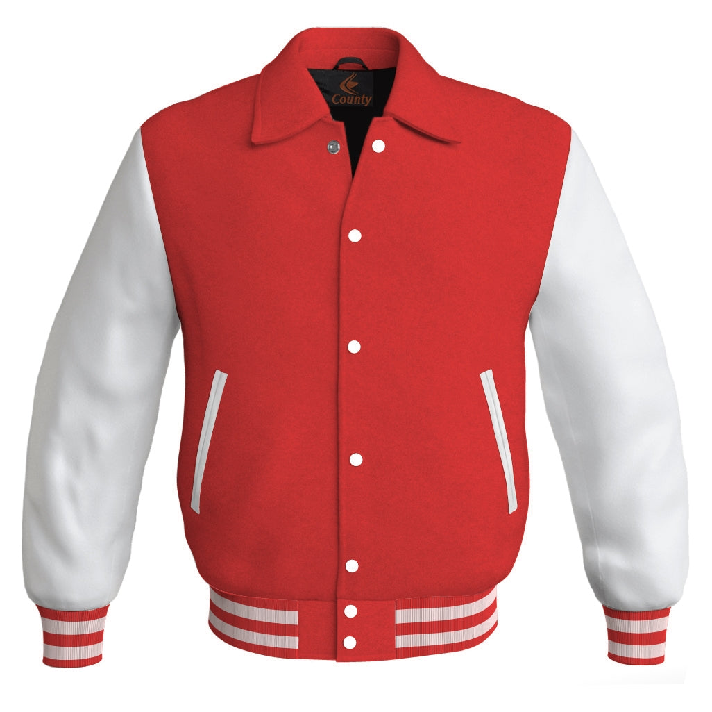 Letterman Varsity Classic Jacket Red Body and White Leather Sleeves