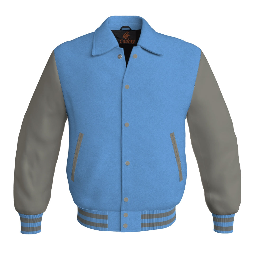 Letterman Varsity Classic Jacket Sky Blue Body and Gray Leather Sleeves