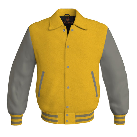 Letterman Varsity Classic Jacket Yellow/Gold Body and Gray Leather Sleeves