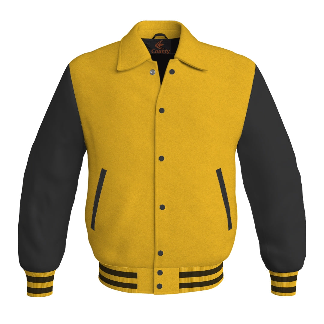 Letterman Varsity Classic Jacket Yellow/Gold Body and Black Leather Sleeves