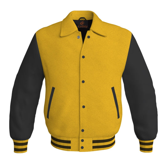 Letterman Varsity Classic Jacket Yellow/Gold Body and Black Leather Sleeves